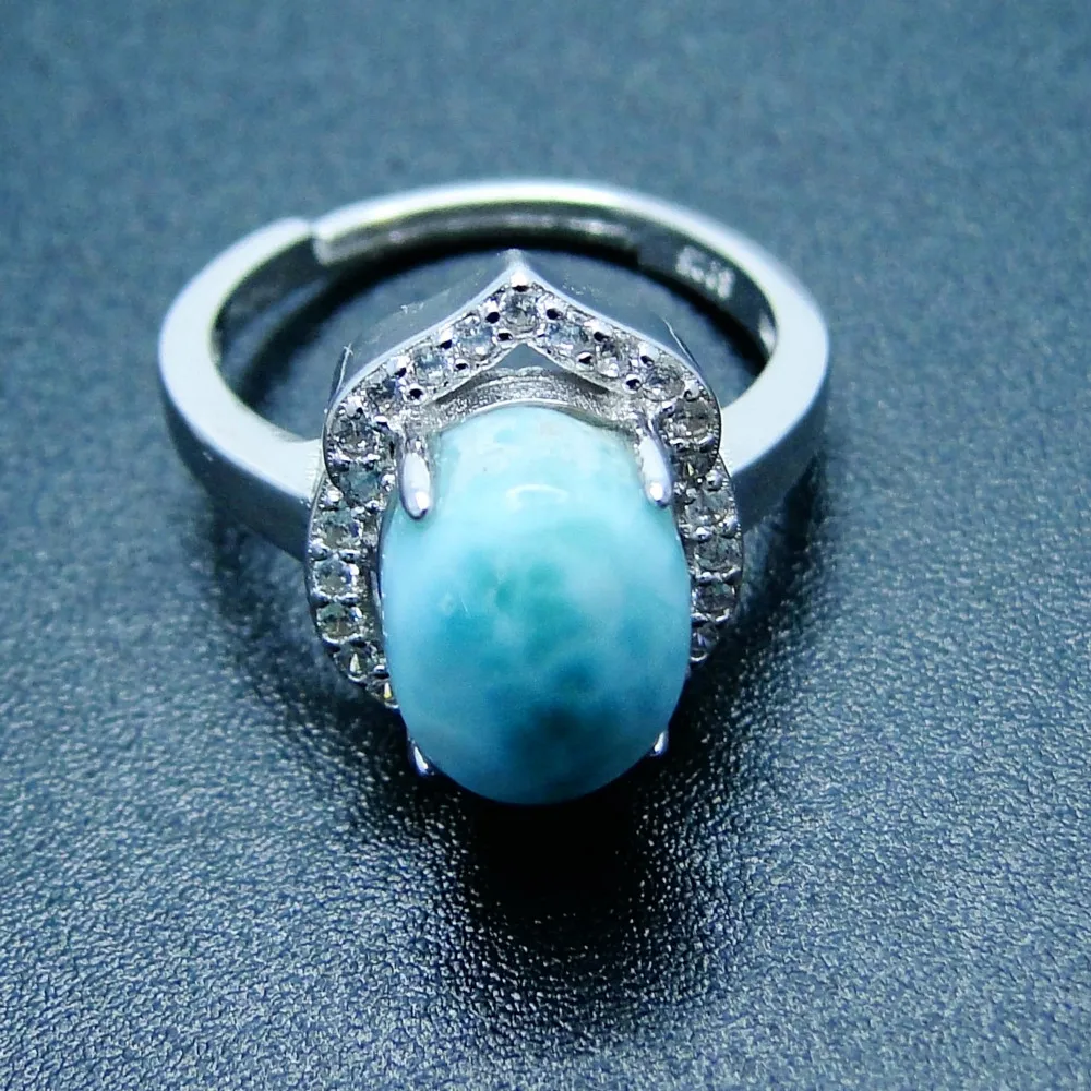 Натуральный Ларимар женские кольца 8X10 мм голубые кристаллы ювелирные изделия из стерлингового серебра 925 пробы кольца камень океана драгоценный камень кольцо