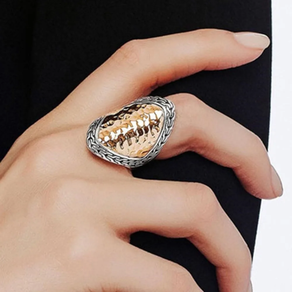 

Exaggerated Hip hop Two Tone Silver Filled Rings for Women Ring Size 6-10 Big Face Geometric Party Ring Jewelry Best Gifts