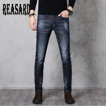 

2019 Mens Slim Fit Stretch Jeans Dark Blue High Quality Softern Fabric Pencil Pants for Men