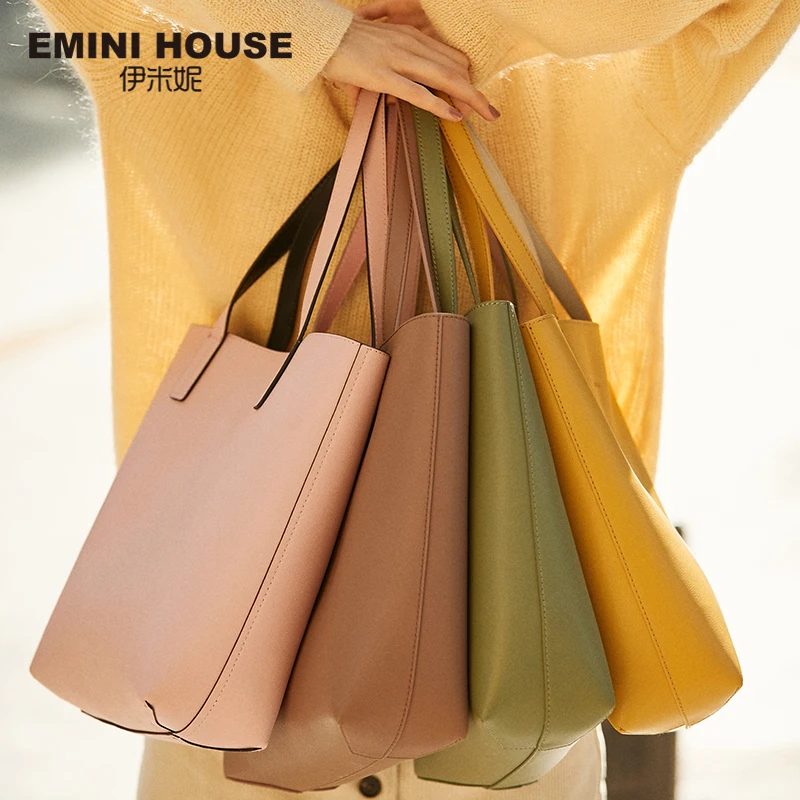 

EMINI HOUSE Simple Style Tote Bag Split Leather Shoulder Bag Luxury Handbags Women Bags Designer Crossbody Bags For Women