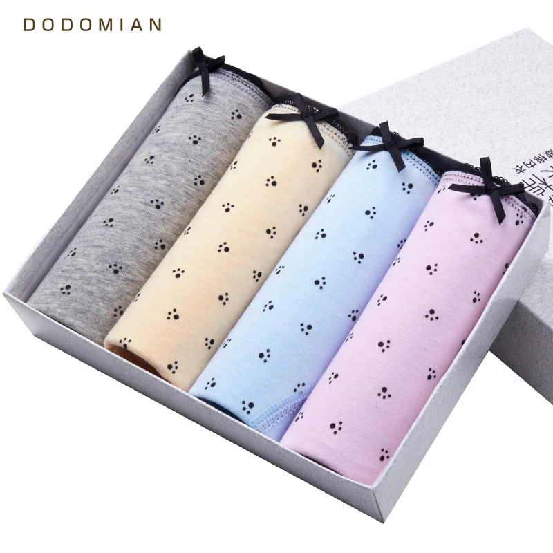 DO MIAN Sexy Panties Women Underwear Dot Print Lace Briefs Seamless 4Pcs/lots Big Size Intimates M-XXL |