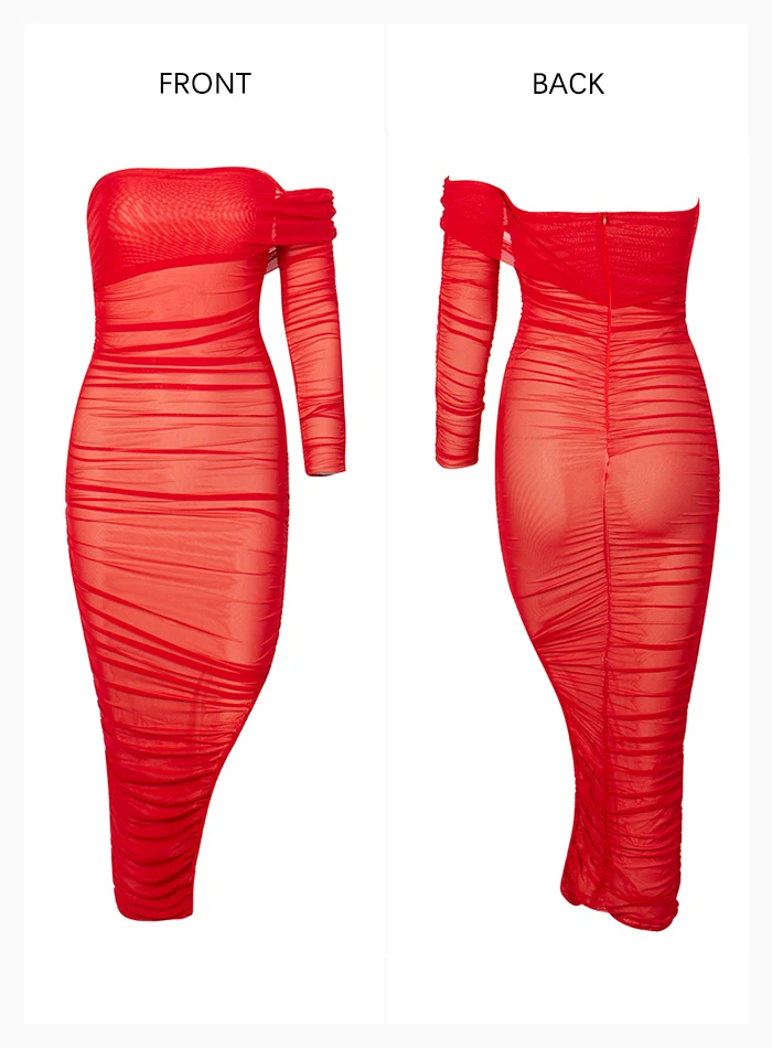 LOVE & LEMONADE сексуальная шея воротник красный сетки Bodycon с одним рукавом платье для вечеринки с разрезом LM90061 красный