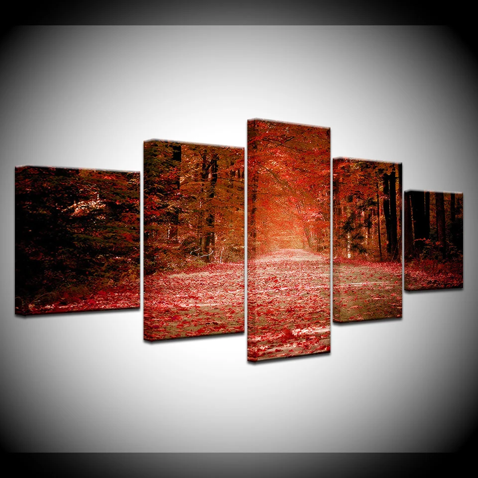 Осенние красные упавшие листья плакат с изображением леса 5 шт. холст обои современный плакат модульная художественная живопись гостиная украшение дома