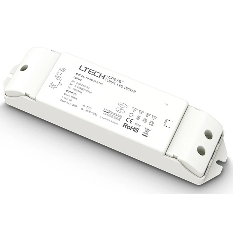 

LTECH Led Triac Dimming Driver CV Constant Voltage AC200-240V input;36W 12V 3A Output Triac Led Power driver Push DIM