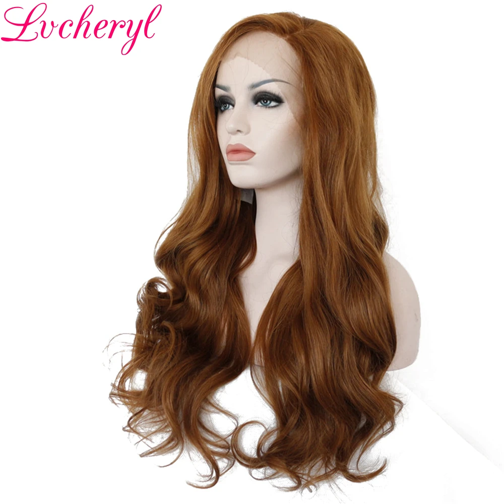 Lvcheryl ручная вязка коричневый цвет длинные натуральные волнистые волосы высокой плотности термостойкие синтетические парики на кружеве