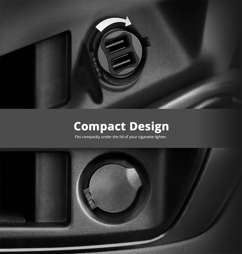 Tronsmart C24 Two Ports USB Car Charger VoltiQ Car Charging Phone Fast Charger USB Adapter Short Circuit Protection CE FCC RoHS (5)