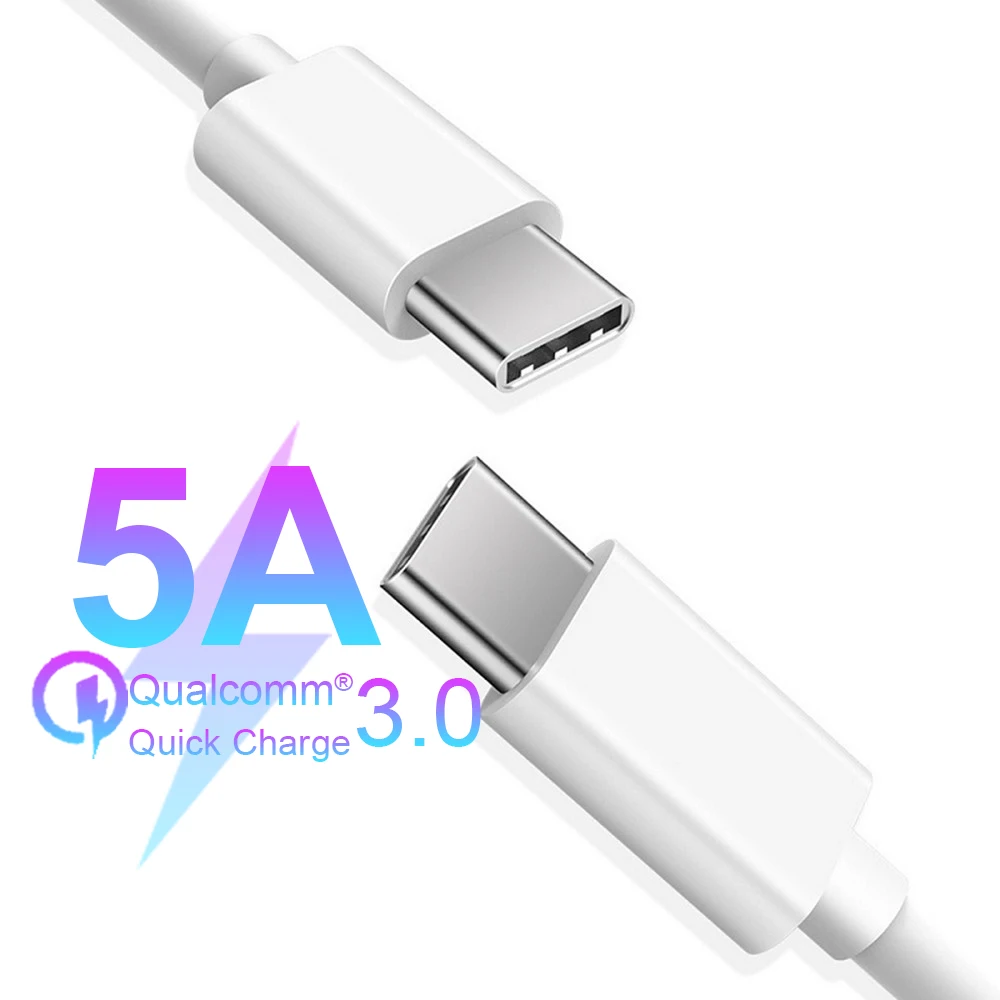 

5A 1M Type C PD Fast charge Cable 4K 60Hz USB C Data Cable For MacBook Samsung S10 Xiaomi Redmi K20 Mobile Phone USBC PD Cord