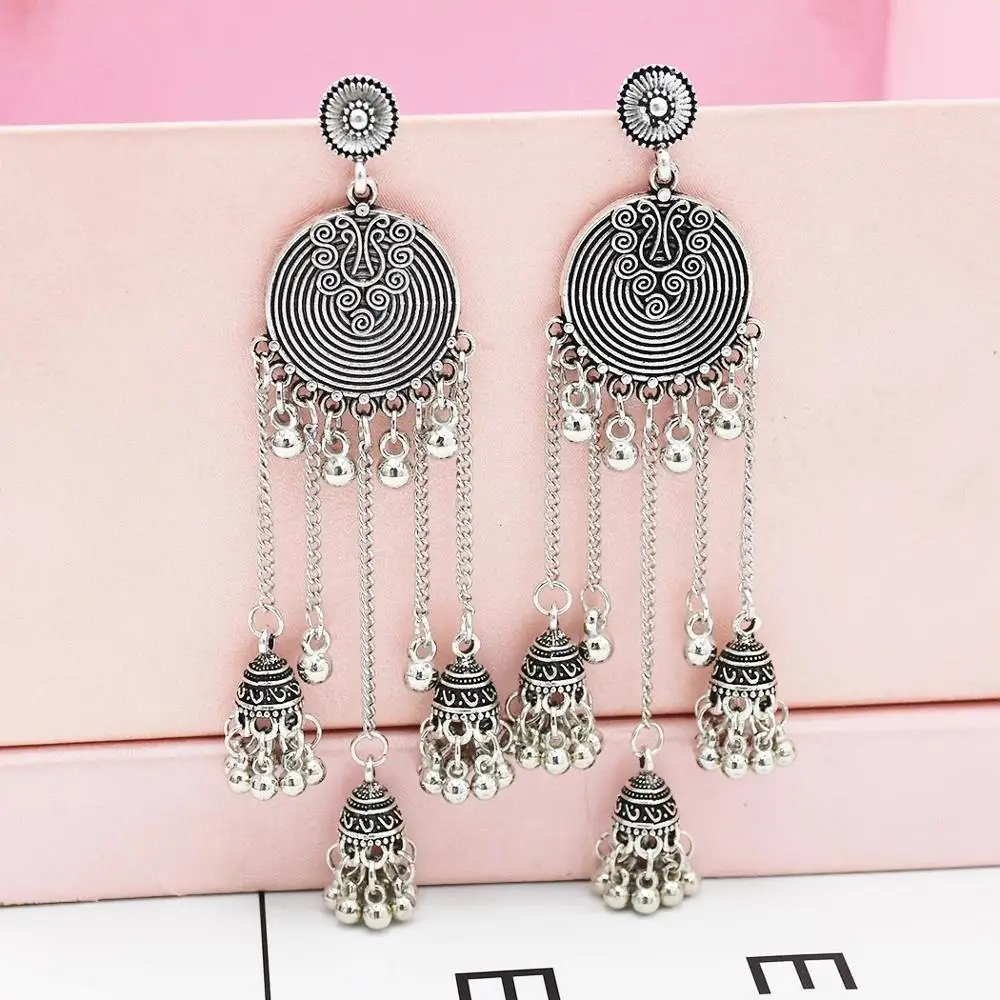 

Ethnic Bells Long Tassel Fringe Earring Indian Earrings Jhumka For Women Afghan Pakistan Thailand Egypt Wedding Bride Pendientes