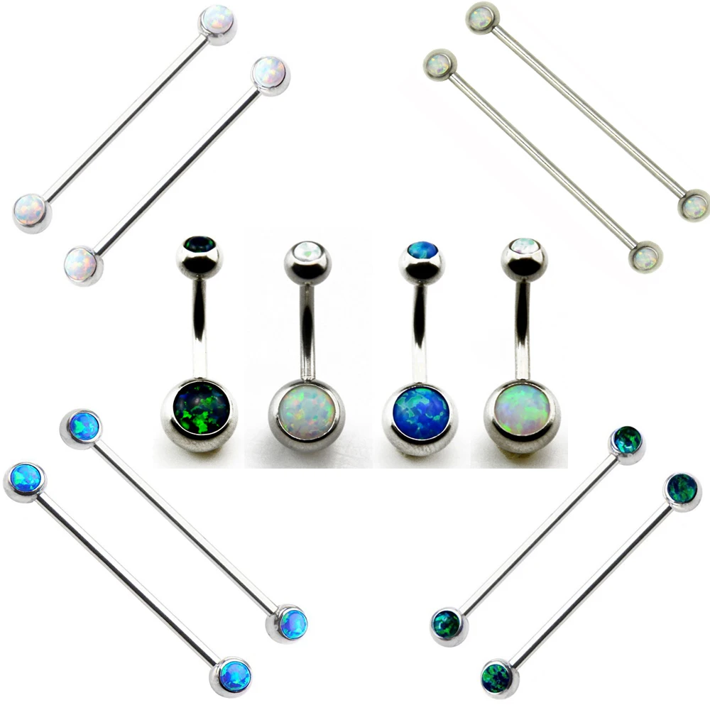 Showlove 1pc Opal Crustal Navel Belly Button Ring Ear Industrial