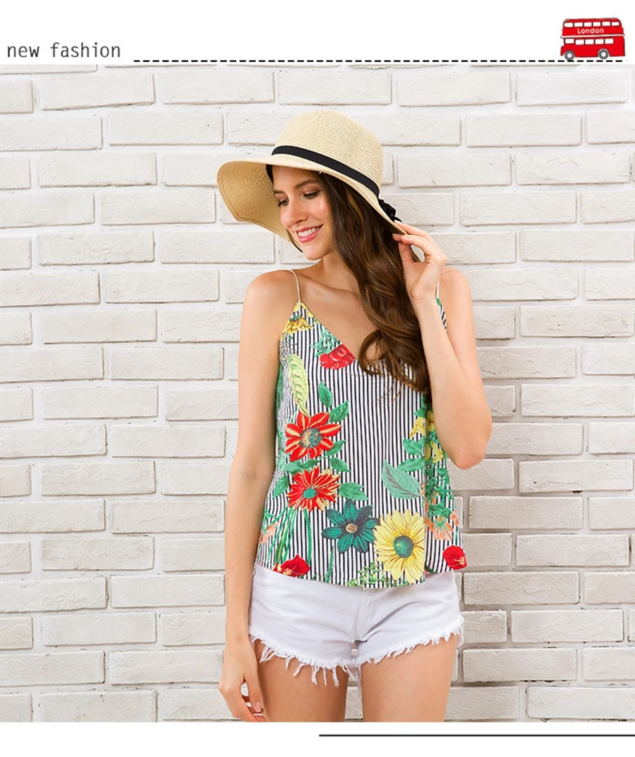 Striped Tank Top Women Flower Print V-neck Sleeveless Summer Camis 2018 Fashion Beach Wear Off Shoulder Shirt Female Clothing HTB1tow7zmtYBeNjSspaq6yOOFXaI - Striped Tank Top Women Flower Print V-neck Sleeveless Summer Camis 2018 Fashion Beach Wear Off Shoulder Shirt Female Clothing