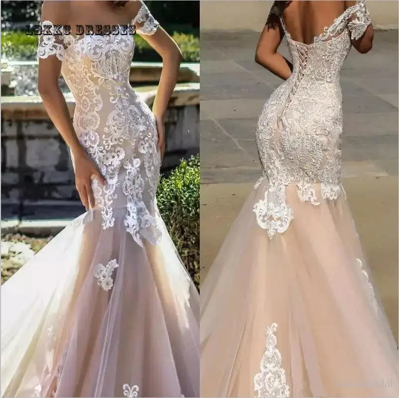

Applique Tulle Champagne Wedding Dress Off Shoulder Bridal Gown Vestidos De Noiva Mermaid Wedding Dresses China Bridal Gowns