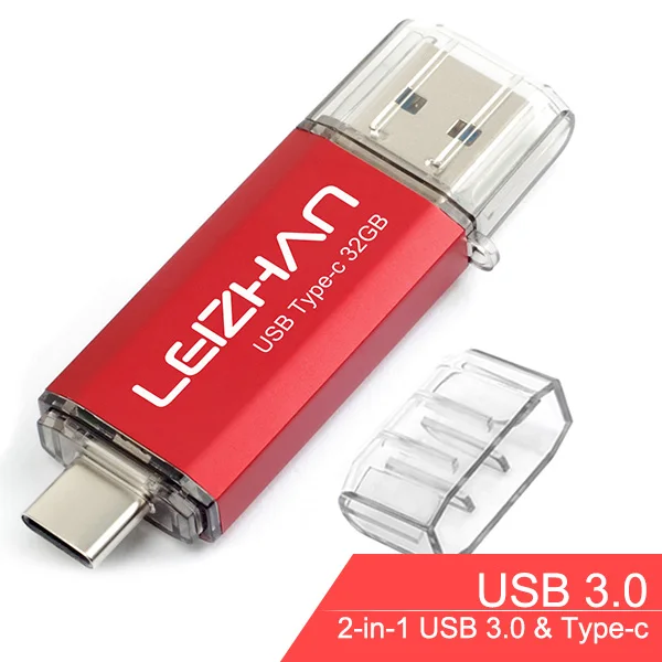 LEIZHAN USB C флеш-накопитель 256 ГБ TYPE-C Флешка USB 3,0 для samsung S10 S9 S8 флеш-накопитель 16 ГБ 32 ГБ 64 ГБ 128 ГБ флешка - Цвет: Type c-USB 3.0-Red