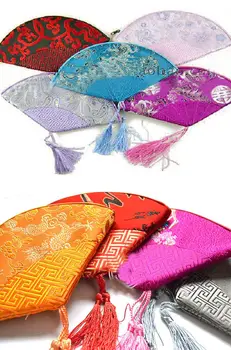 

Wholesale 10pcs Chinese Handmade Vintage Fan-Shape Jewelry Pouch Gift Bag Purse