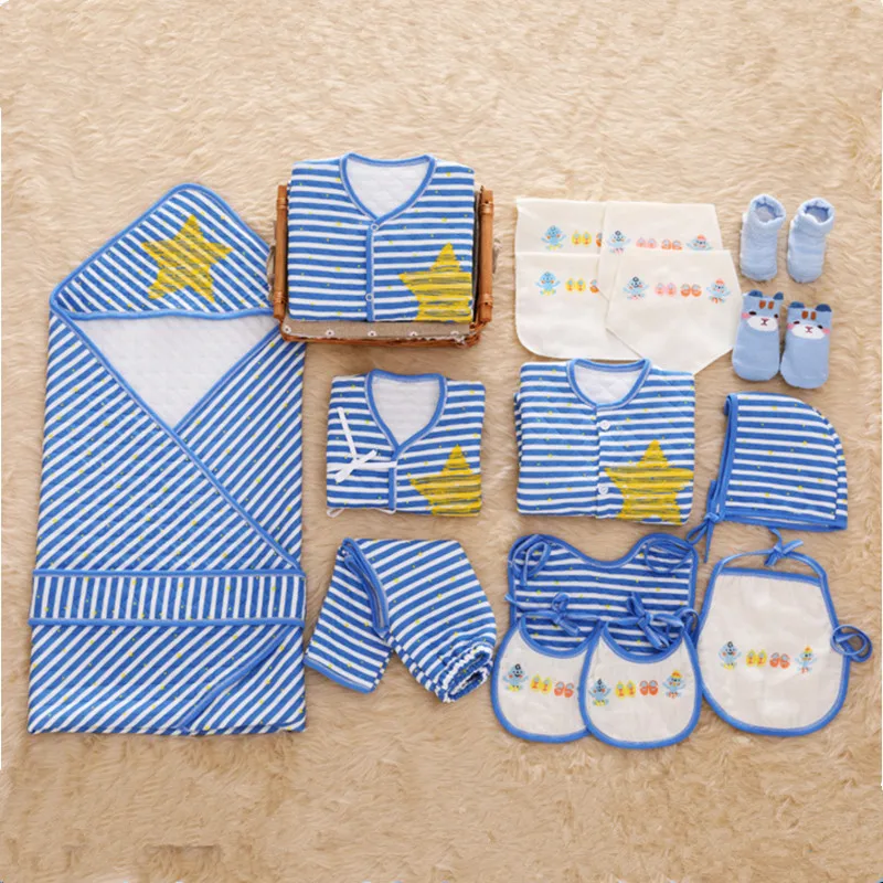 Banjvall/зимняя одежда для маленьких девочек и мальчиков; комплект одежды для новорожденных; нижнее белье для младенцев; костюм из хлопка в полоску; комплект из 15 предметов