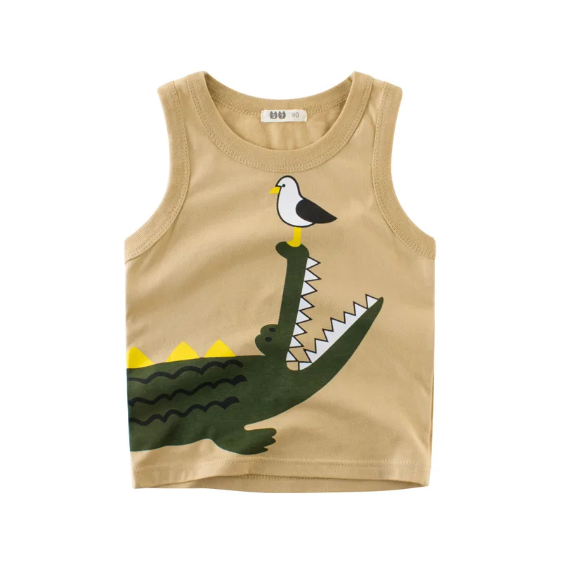 Kawaii/мягкие футболки с принтом «крокодиловая Птица», 2019 корейская мода, топ без рукавов с круглым вырезом для мальчиков 3, 4, 5, 6, 7, 8 лет