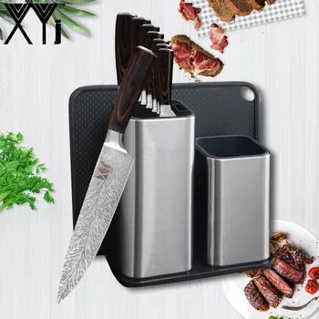 

XYj High Grade Stainless Steel Kitchen Knives Set with Knife Holders Knife Sharpener Color wood Handle Fruit Fish Meat Tools