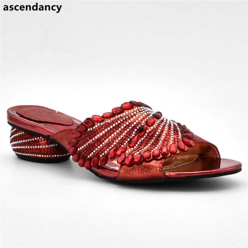 

Latest Design Wedding Shoes Bride Nigerian Women Wedding Shoes Decorated with Rhinestone Sandal Women 2019 Elegant Party Shoe