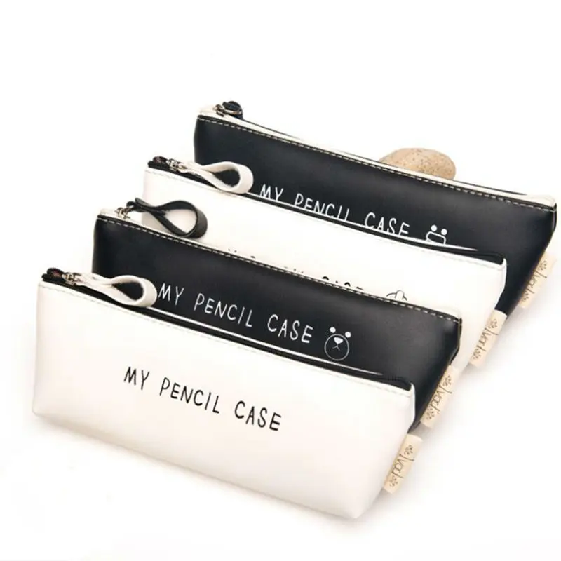 

School Pencil Case Black Pencil Case for Girls Boys Student Kawaii Stationery Cute PU Leather Pencil Bag Pen Box School Supplies