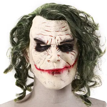 

Joker Movie Batman The Dark Knight Cosplay Horror Scary Clown Cover with Green Hair Wig Halloween Latex Party Costume