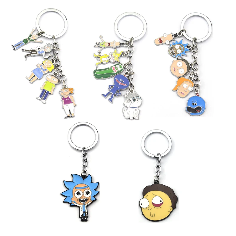 

Anime Rick and Morty Figures Key Chains Rick Sanchez Morty Beth Jerry Keyring Round Cartoon Trinkets Accessories Keychain