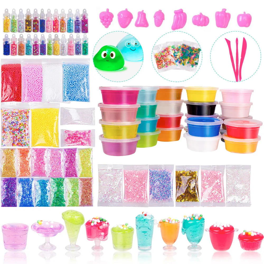 

DIY Slime Kit, Slime Making Kit Includes 12 Crystal Slime, Glitter Jars, Charms, Sugar Paper, Foam Beads, Fishbowl Beads For Kid