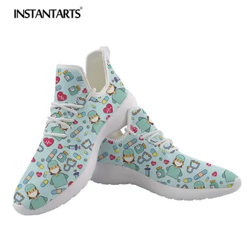 

INSTANTARTS Pediatric Nurse Shoes Women Casual Shoe Spring Summer Female Loafers Shoe Nurses Print Mesh Knit Sneakers Youth Girl
