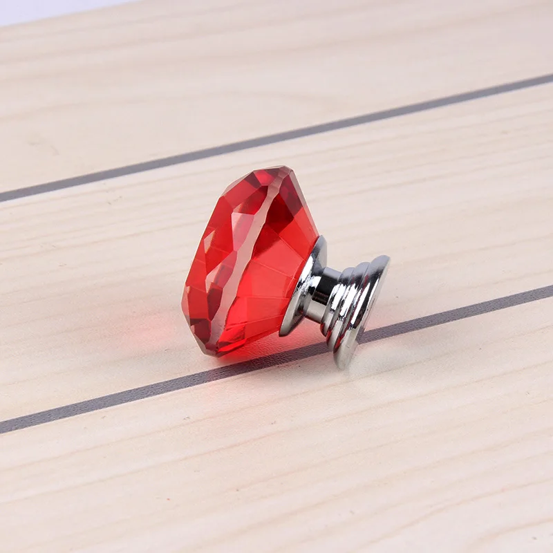 30 мм 10 шт. современный роскошный черный бриллиант K9 Кристальные ручки мебельная шкатулка для ювелирных изделий дверь детской комнаты используется ручка-ручки - Цвет: Красный