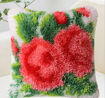 

Latch Hook Cushion Kits DIY Needlework Crocheting Throw Pillow Unfinished Yarn Cross-stitch Embroidery Set Pillowcase pink roses