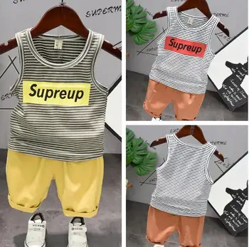 

2020 Summer New Children's Wear Boys Striped Vest Solid Color Shorts Two-Piece Infant Set 2-6 Years