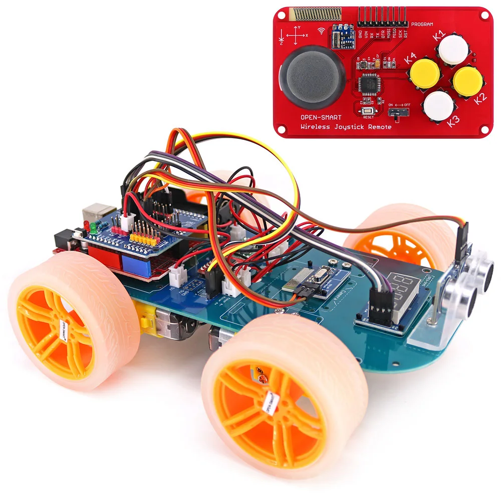 4WD Wireless JoyStick Remote Control Rubber Wheel Gear Motor Smart Car Kit with Tutorial for Arduino UNO R3 Nano Mega2560 4WD Wireless JoyStick Remote Control Rubber Wheel Gear Motor Smart Car Kit with Tutorial for Arduino UNO R3 Nano Mega2560