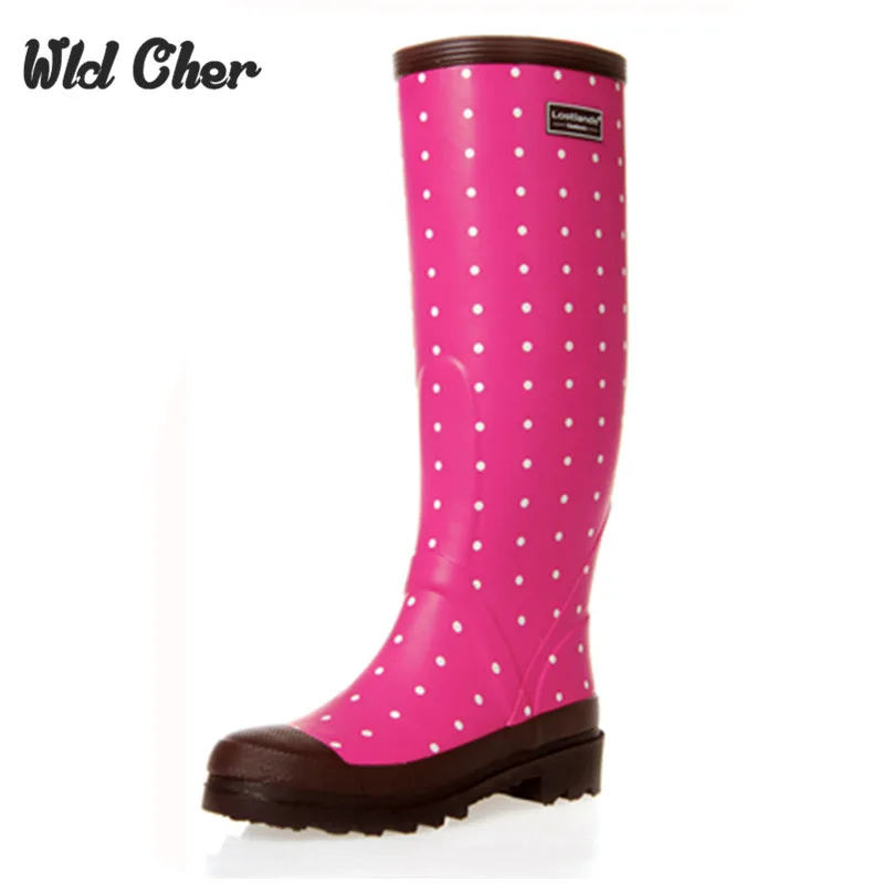 Women Rain Boots Fashion Knee High 2017 Pink Crocodile Pattern Rain Shoes Girl Summer Rubber 