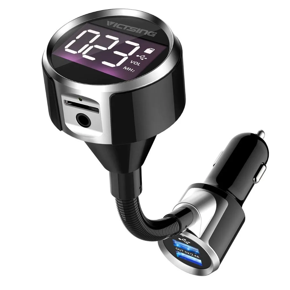 

VicTsing Bluetooth FM Transmitter Hand-Free Calling Car Wireless Stereo Radio with Dual USB Aux Output 3.5mm FM Transmitter