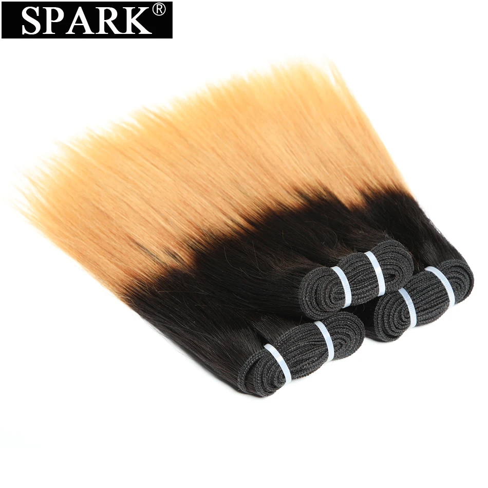 Spark Ombre бразильские прямые волосы пучки Remy человеческие 8 дюймов два тона 1B/30 и 1B/27