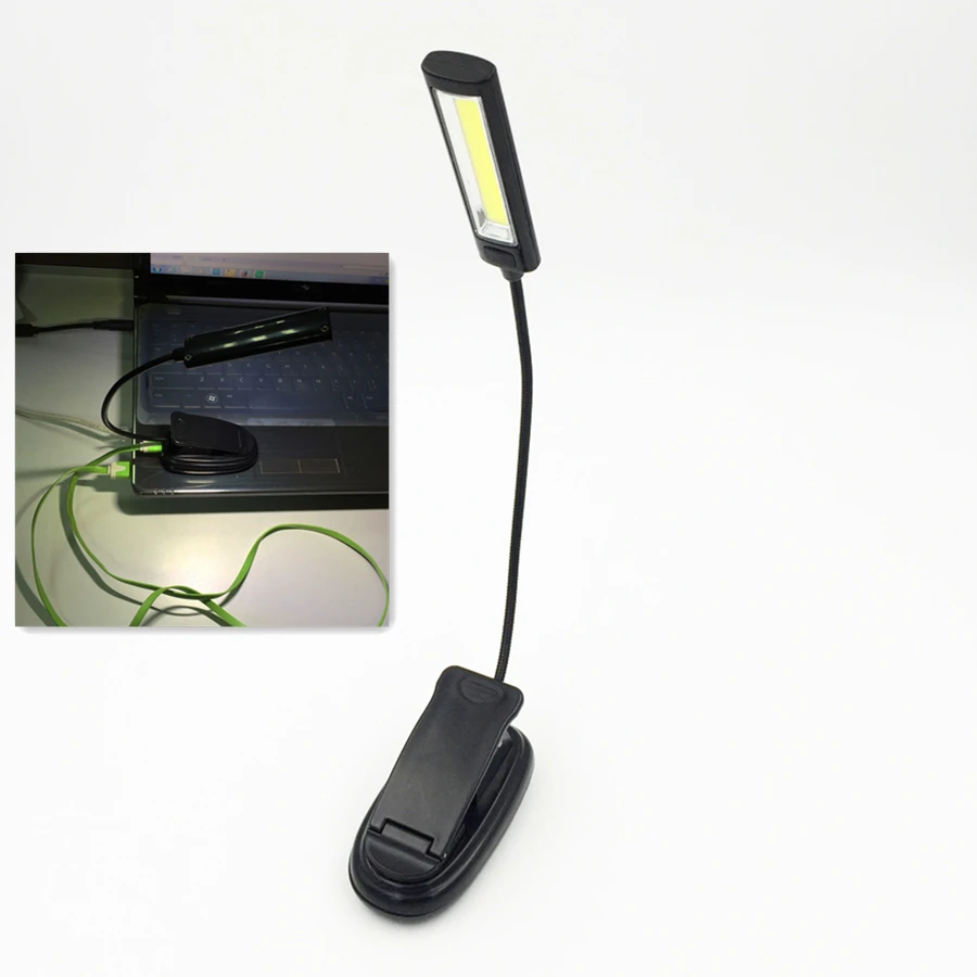 Регулируемая светодио дный Светодиодная лампа для чтения COB 2 режима гибкий фонарик с usb-интерфейсом использование 3* AAA батареи или USB кабель для зарядки