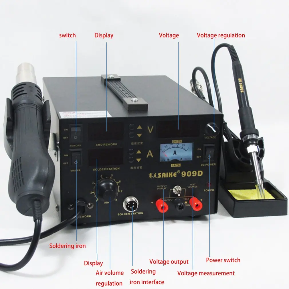 909D + паяльник пистолет горячего воздуха блок питания 220 В/110 В SAIKE