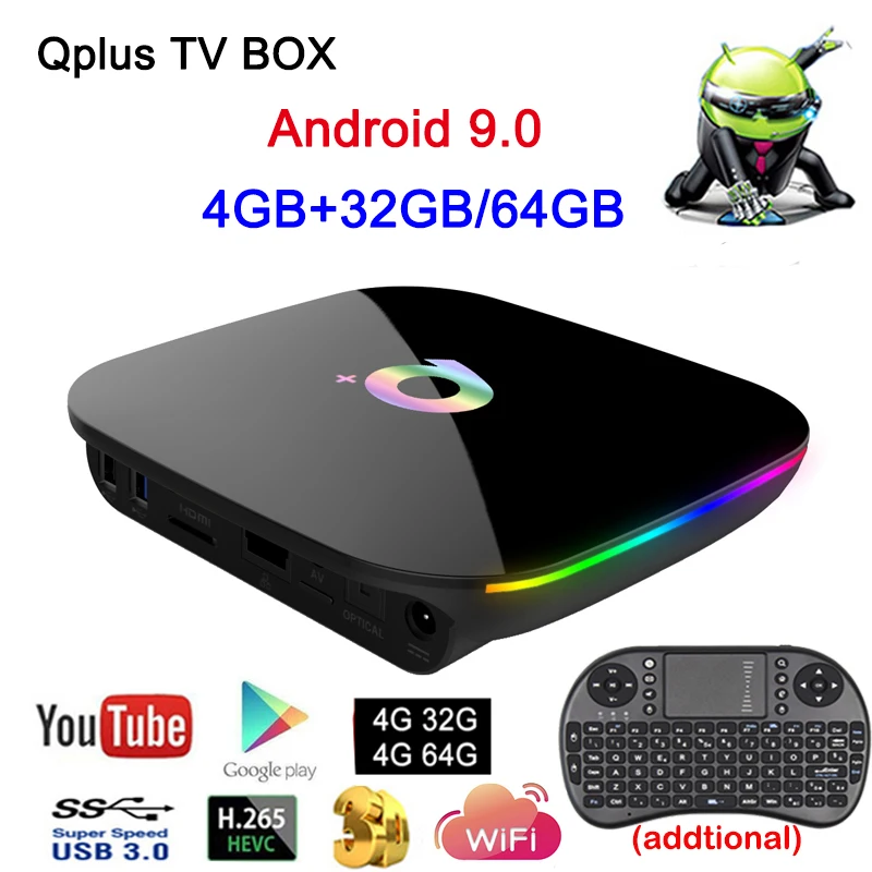 ТВ-бокс Q Plus H6 Smart 6 K HD Android 9,0 4 Гб ОЗУ 64 Гб ПЗУ четырехъядерный USB 3,0 2,4 ГГц Wifi медиаплеер Youtube Netflix телеприставка