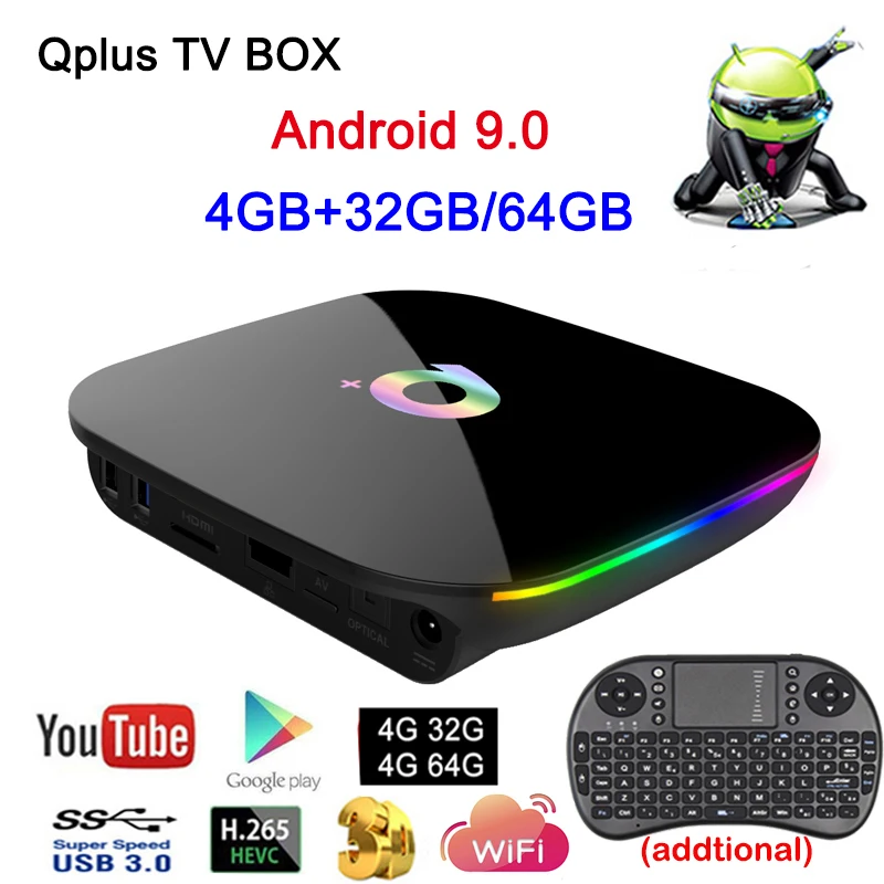 

TV Box Q Plus H6 Smart 6K HD Android 9.0 4GB RAM 64GB ROM Quad Core USB 3.0 2.4GHz Wifi Media Player Youtube Netflix Set Top Box