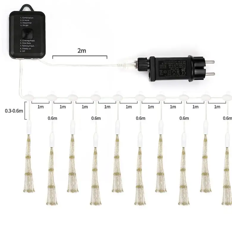 1200 светодиодов гирлянды для фейерверков с пультом дистанционного управления для украшения сада серебряная проволока Европейское регулирование