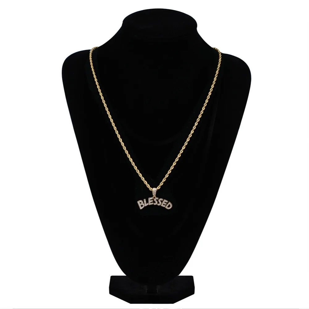 Для мужчин хип-хоп Iced out bling BLESSED Письмо подвеска проложить параметр циркон ожерелье Для мужчин/wo Для мужчин ювелирные изделия Хип-хоп подарки