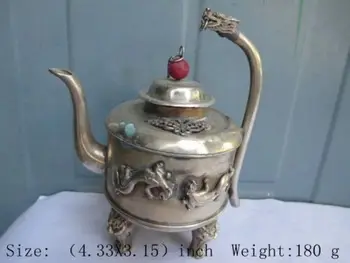 

Chinese collecting Archaize old Tibetan silver dragon head teapot