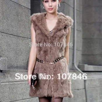 

TopFurMall Lady Fashion Genuine Nature Rabbit Fur Waistcoat with Hoody Women Fur Vest Female Gilet VK0024