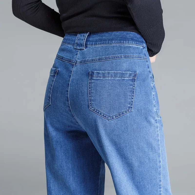 Женские плотные повседневные джинсы, Длинные прямые мягкие классические однотонные свободные широкие джинсы на молнии для женщин от S до 4XL, Прямая поставка