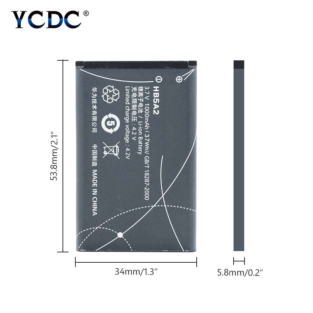 

YCDC 3.7V 1000MAH RECHARGEABLE LI-ION BATTERY 3.7v HB5A2 FOR HUAWEI C5070/C5730/C5735/C8000/C8100/U1860/U3100/U7510/U7520 hb5a2