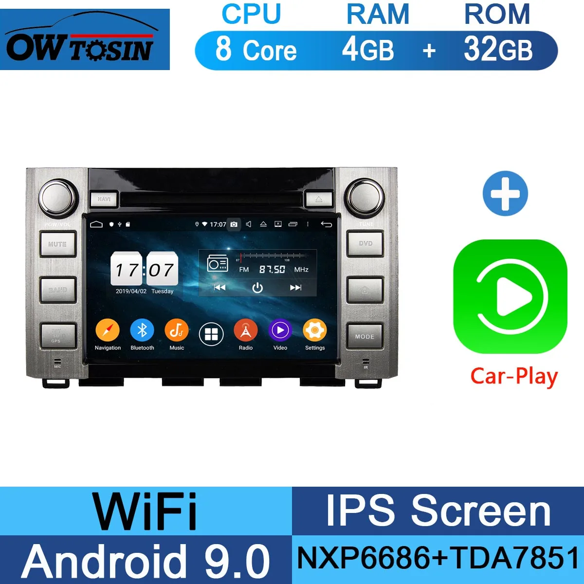 " ips 1920*1080 8 Core 4G ram+ 64G rom Android 9,0 автомобильный dvd-плеер для Toyota Sequoia Tundra DSP радио gps Parrot BT - Цвет: 32G CarPlay Android