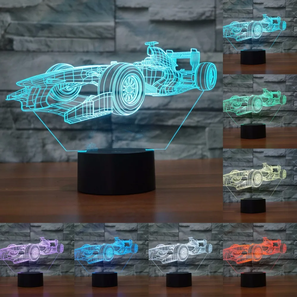 

Acrylic 3D light LED Lamp racing car Shape luminaria Lampe USB table desk 3d Led Night Light Friends & Holiday Gifts IY803808