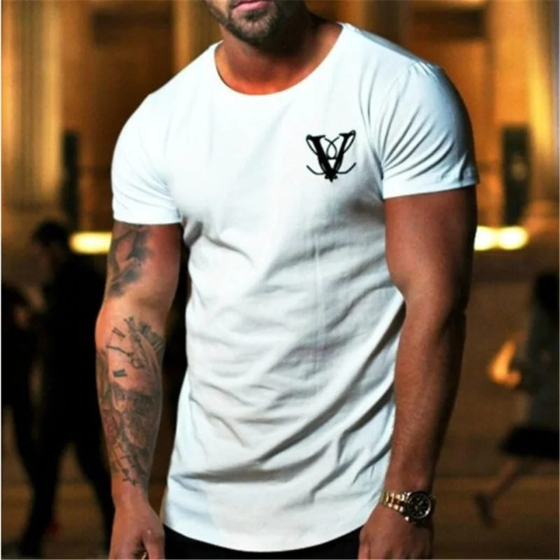 

2019 Men New Leisure and Fashion White Black short sleeved outdoor Jogging sports Men Gyms fitness o neck t shirts hot sale