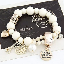 2015 New Arrival Fashion Wrap Cuff Charms Crystal Pearl Beads Hearts Elastic Force Bracelet For Women Jewelry Wholesale