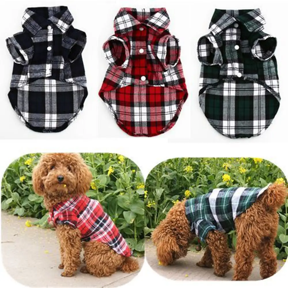 Новая клетчатая футболка для маленьких собак, щенков, пальто с лацканами, куртка для кошек, одежда, костюм, топы