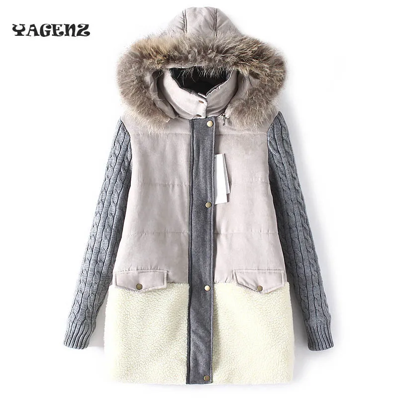 

High Quality Natural Fur Collar The New Winter Coat Women Warm Parkas Wool Patchwork Jacket Plus Size Parkas for Women Winter