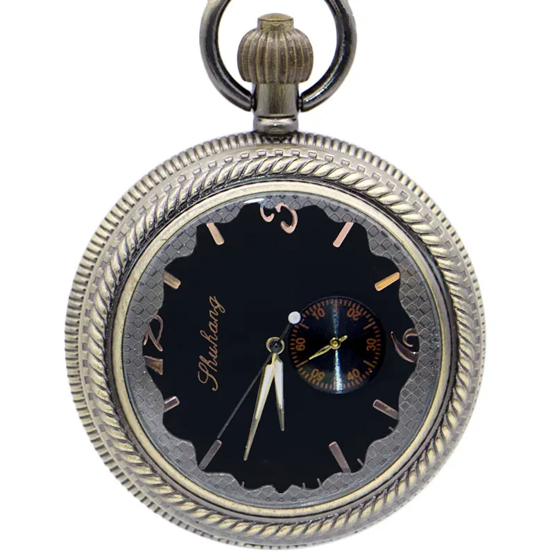 Новый Модный черный с циферблатом механический Карманный кармашек для часов Часы на ремешке с цепочкой цепь стимпанк лучший подарок для